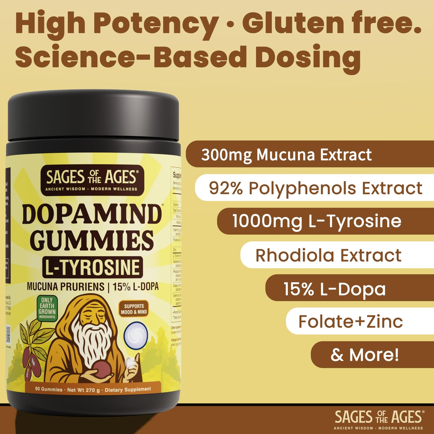 Sages Of The Ages L-Tyrosine Gummies 1000mg – Amino Acid Supplement with Mucuna Pruriens, B Vitamins & Rhodiola – Blueberry Flavor – 90 Gummies Sages Of The AgesBuy Supplements Australia
