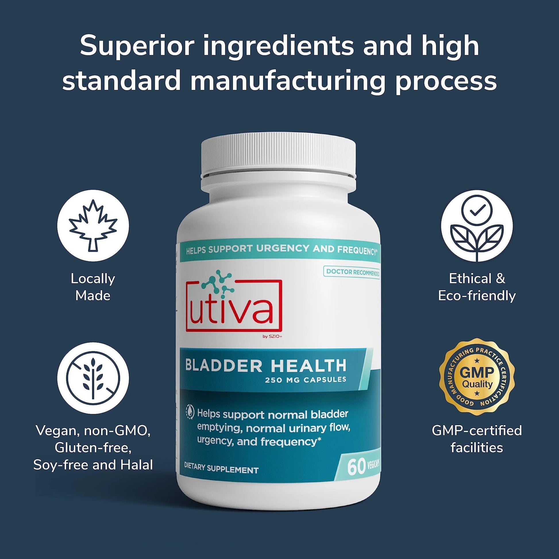 Szio+ Utiva Bladder Health - Control Supplement for Overactive Bladder and Lower Urinary Tract Health - Clinically Proven to Reduce Frequency and Urgency - 60 Capsules Szio+Buy Supplements Australia