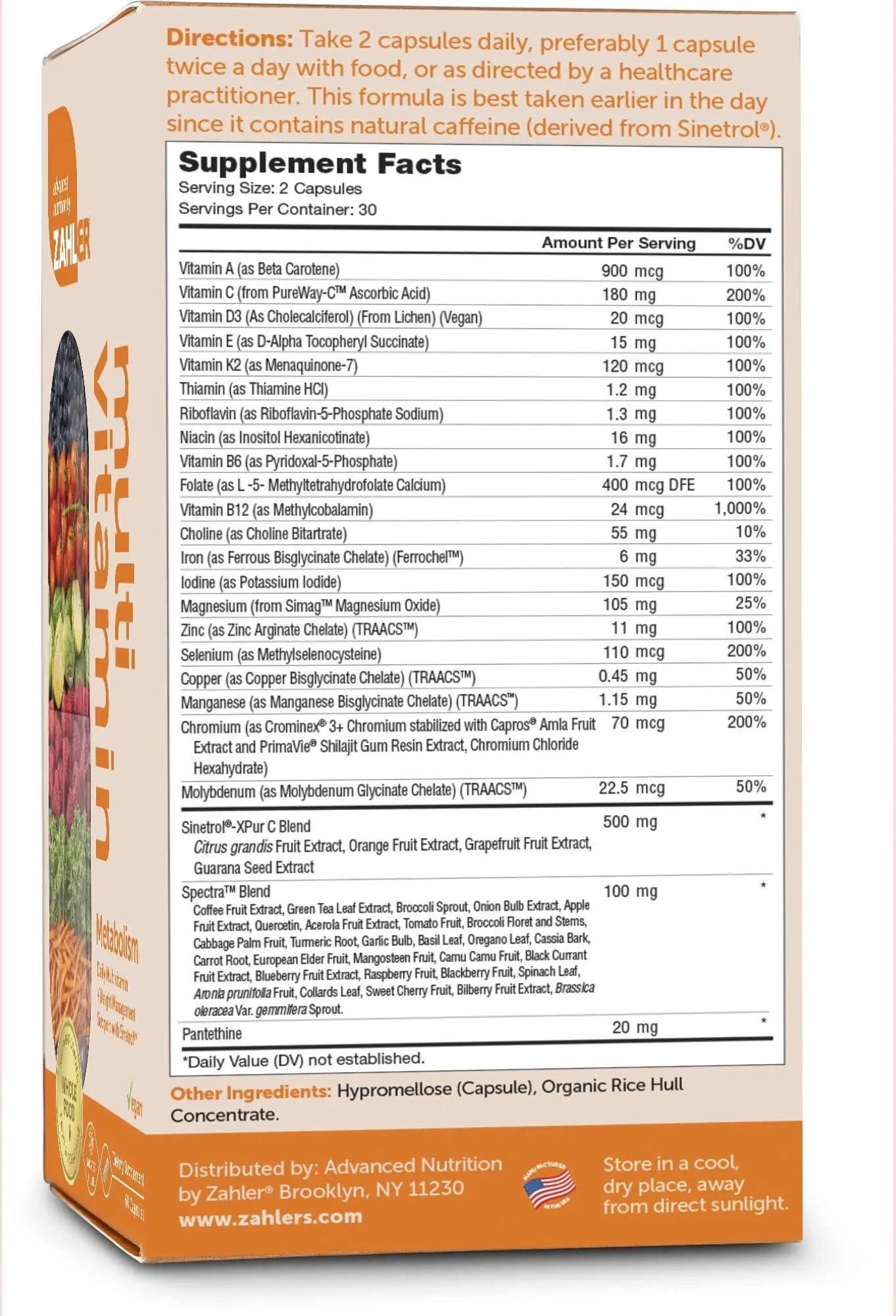 Zahler Multivitamin Metabolism + Weight Management Support for Women and Men with Iron, Certified Kosher, 60 Capsules Zahler