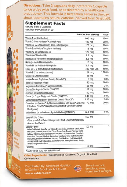 Zahler Multivitamin Metabolism + Weight Management Support for Women and Men with Iron, Certified Kosher, 60 Capsules Zahler