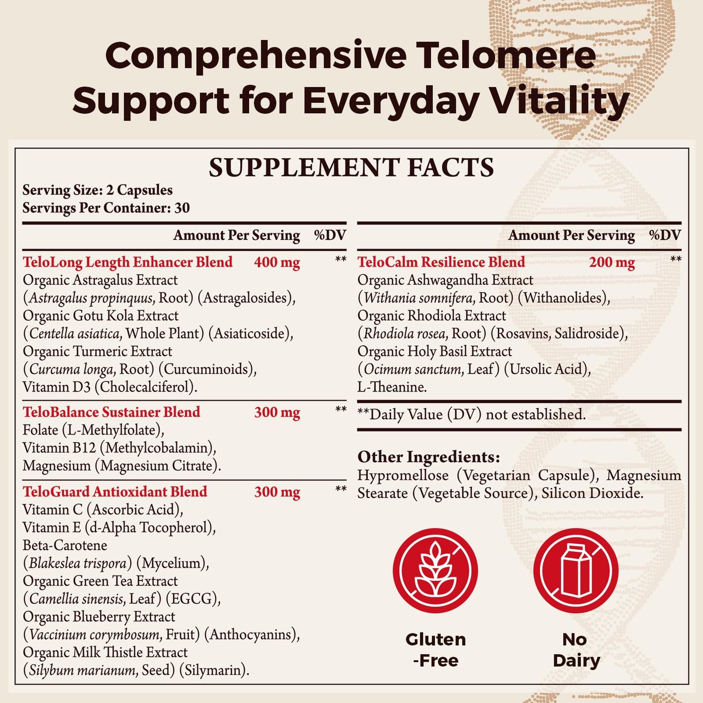 Telomere Lengthening Supplements – Organic Astragalus, Gotu Kola, Vitamin D3, Folate, L-Theanine – Anti-Aging, DNA Repair, Immune & Cellular – 60 Vegan Capsules, Made in Japan (1 Bottle) OrinthalixiumBuy Supplements Australia