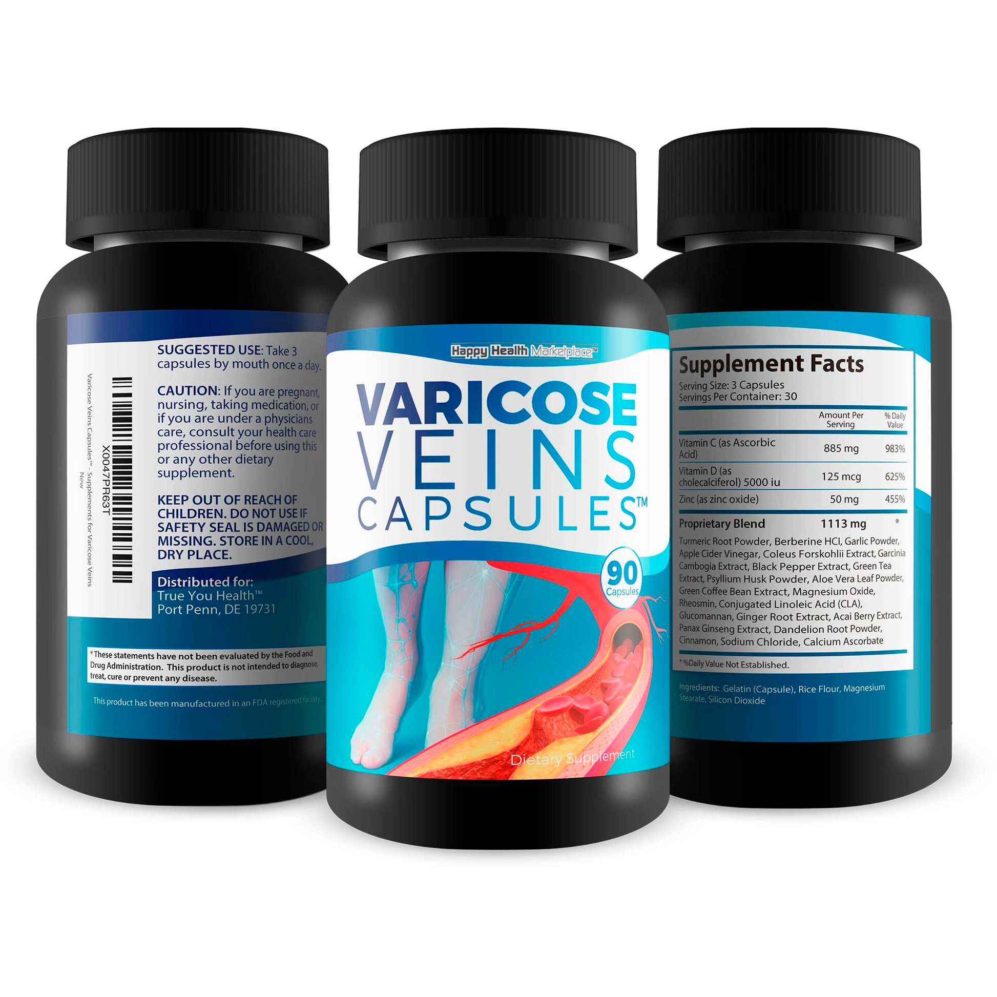 Varicose Veins Capsules - Our Best Natural Varicose Veins Treatment - Varicose Vein Supplement Anti Varicose Veins Women - Herbal Varicose Veins Treatment for Legs - Herbal Remedies for Varicose Veins Happy Health MarketplaceBuy Supplements Australia