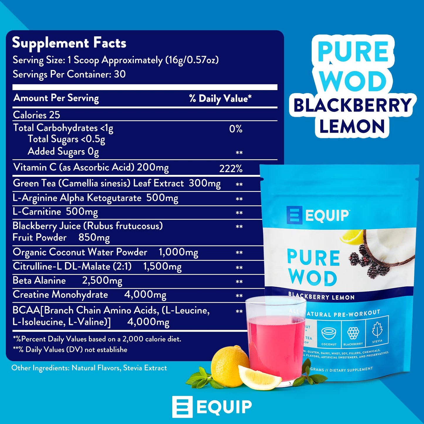 Equip Foods PureWOD All Natural Pre-Workout Powder - 200mg Green Tea Caffeine, BCAA EquipBuy Supplements Australia