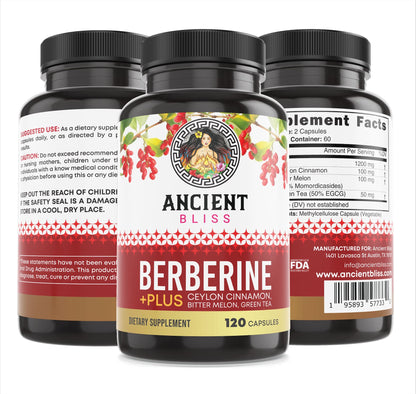 Ancient Bliss Berberine HCL 1200mg with Ceylon Cinnamon, Bitter Melon, and Green Tea Ancient BlissBuy Supplements Australia