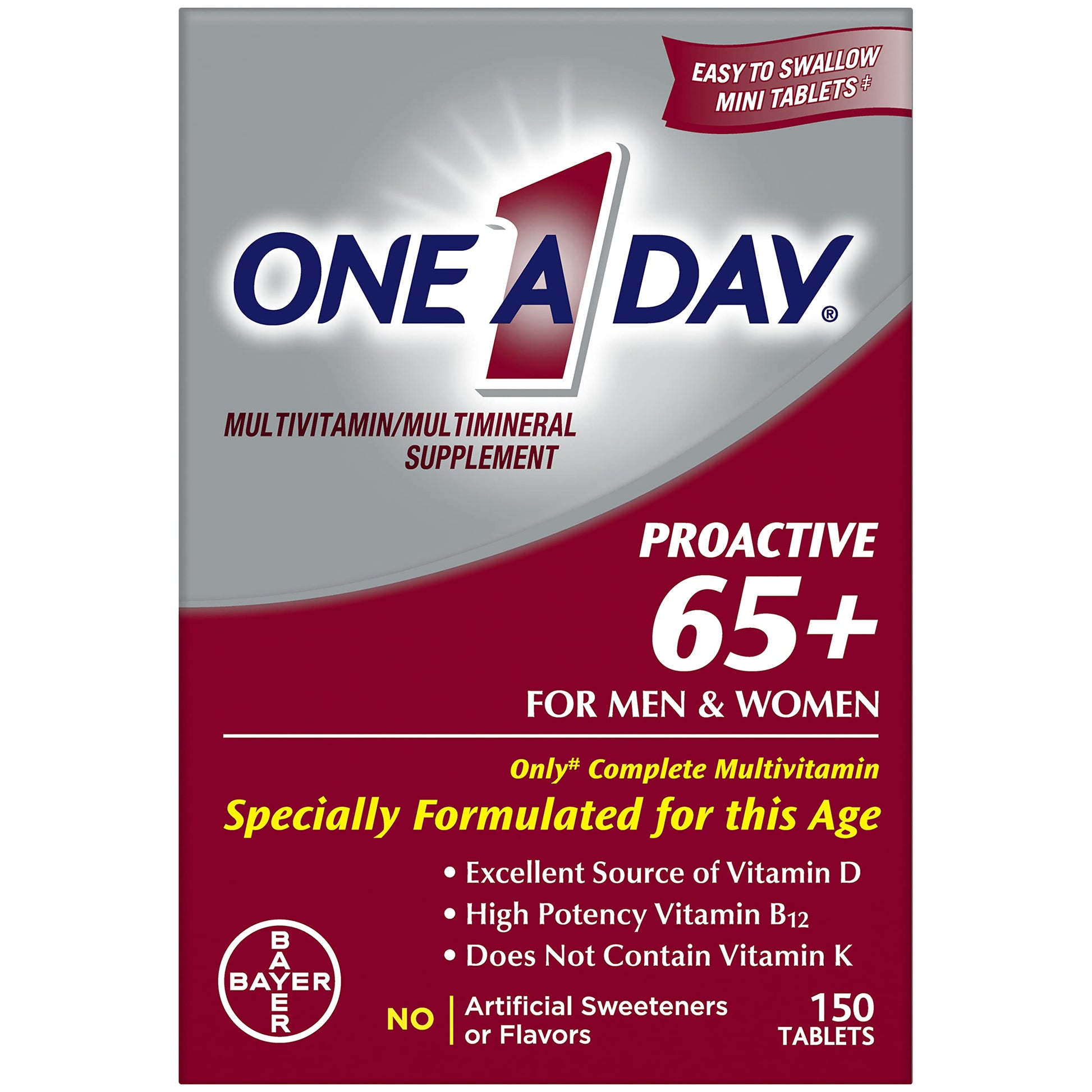One A Day Proactive 65+, Mens & Womens Multivitamin, Supplement with Vitamin A, C, D, and Zinc to Support Bone Health & Cell Health, Calcium ONE A DAYBuy Supplements Australia