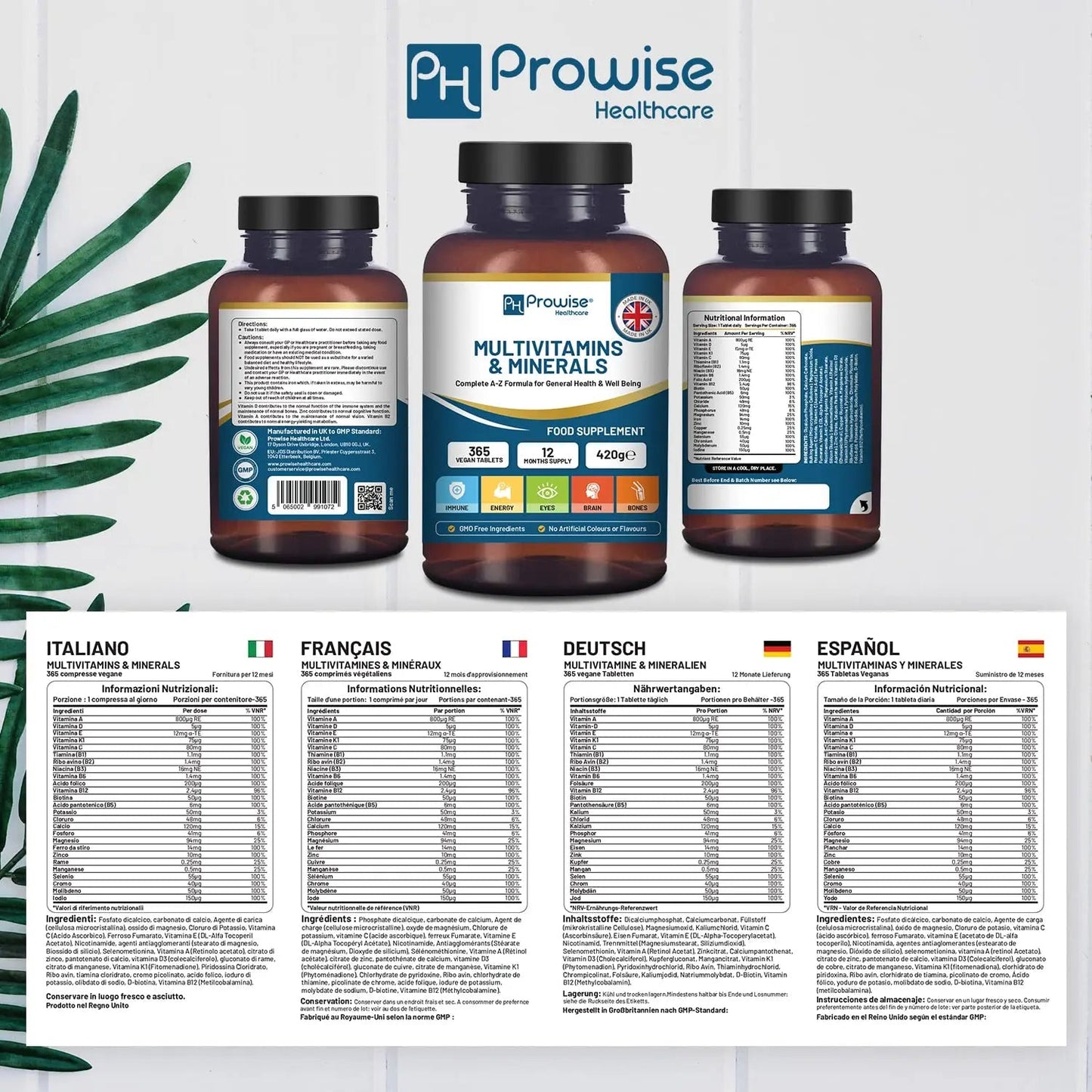 A-Z Multivitamins & Minerals I 365 Vegan Tablets (1 Year Supply) I 26 Essential Active Vitamins, Minerals & Micronutrients PH PROWISE HealthcareBuy Supplements Australia