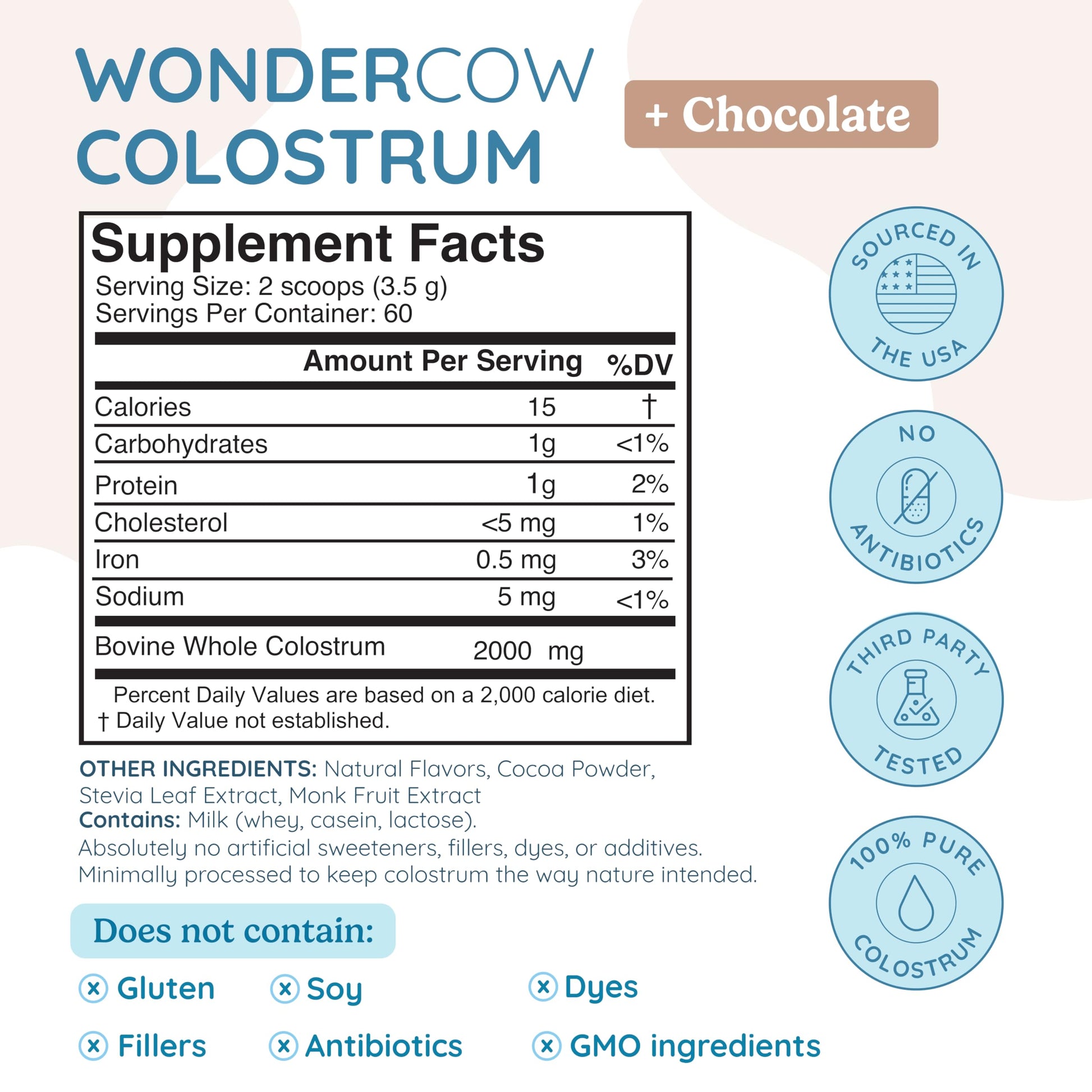 WONDERCOW Colostrum Supplement Powder for Gut Health, Immune Support & Wellness | Natural IgG Pure Whole Bovine Colostrum Superfood, Chocolate, 60 Servings WONDERCOWBuy Supplements Australia