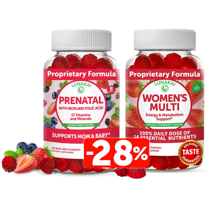 Lunakai Prenatal Vitamin and Women's Multivitamin Gummies Bundle - Pregnancy Multivitamin Gummy with Iron & Folic Acid LunakaiBuy Supplements Australia