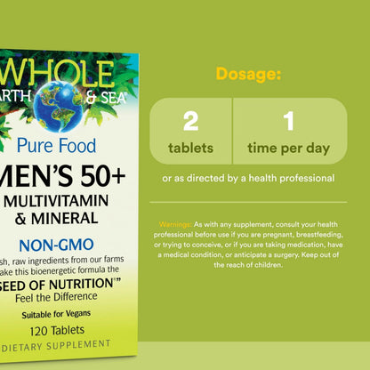 Natural Factors Whole Earth & Sea Men's 50+ Multivitamin & Mineral - Daily Nutritional Support Multivitamin Natural Factors