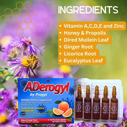 Aderogyl Oral Liquid Vitamins with A, C, D, E, Zinc, Bee Honey, Propolis, and Botanical Extracts - Natural Orange Flavor AderogylBuy Supplements Australia