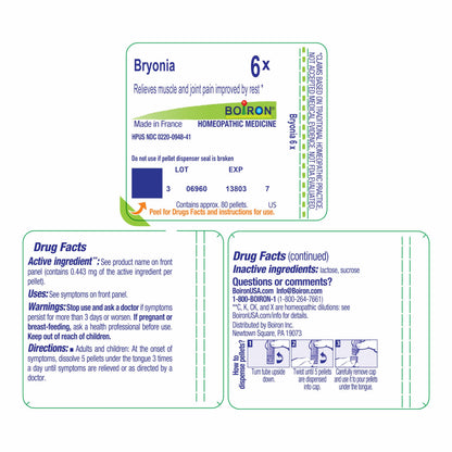 Boiron Bryonia 6X Homeopathic Medicine for Muscle & Joint Pain - 80 Pellets BoironBuy Supplements Australia