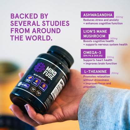 Nootropic Memory Booster Supplement for Adults - Lion’s Mane Capsules with Omega-3, Ashwagandha & L-Theanine for Focus & Memory - Gluten-Free 60 Capsules Mind FuseBuy Supplements Australia