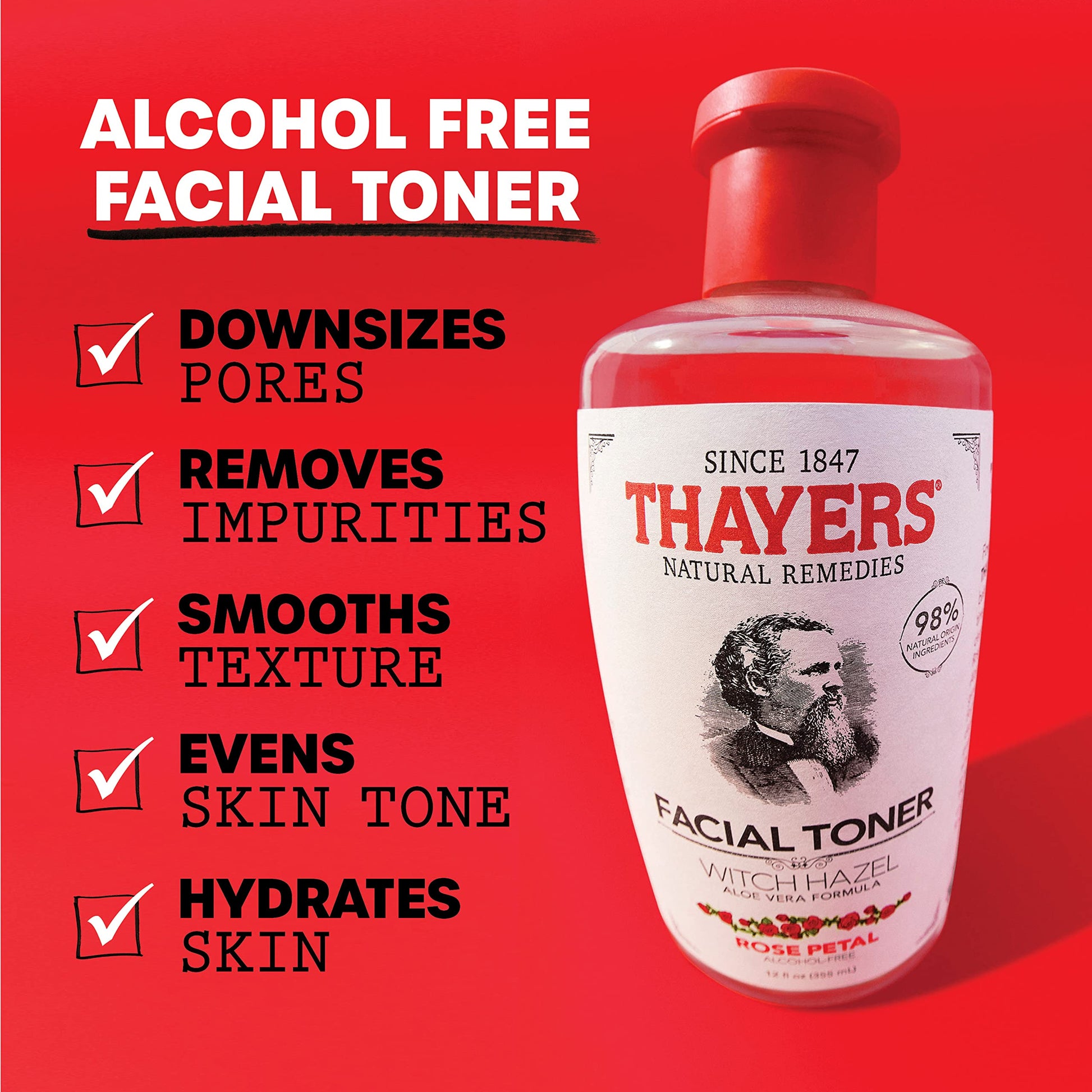 Thayers Alcohol-Free, Hydrating Rose Petal Witch Hazel Facial Toner 12 oz + 3oz THAYERSBuy Supplements Australia