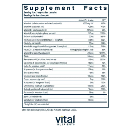 Vital Nutrients - Multi-Nutrients 2 - Citrate/Malate Formula (with Copper and Without Iron) - Multi-Vitamin/Mineral, Potent Antioxidants, Gentle Bioavailable Form - 180 Vegetarian Capsules per Bottle Vital NutrientsBuy Supplements Australia