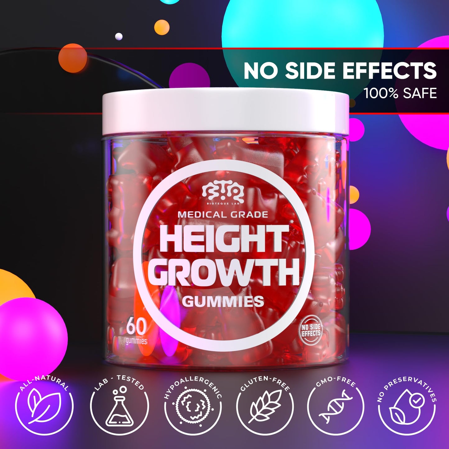 BIOTEQUELAB Height Growth Increase Gummies Vitamins, Grow Tall Supplement, Calcium, Magnesium, Zinc, Ashwagandha,