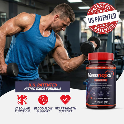 Vasonoxol U.S. Patented Nitric Oxide Supplement for Blood Pressure Support 2880mg - Physician Formulated Vascular Health Formula with L-Arginine & L-Citrulline - Vegan, Non-GMO (120 Capsules) PanoxolBuy Supplements Australia