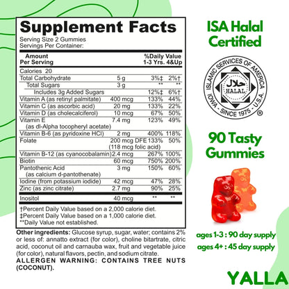 YALLA Halal Vitamins for Kids, Halal Kids Multivitamin Gummies, 45-90 Day Supply, Essential Vitamins with C, D3 YALLA