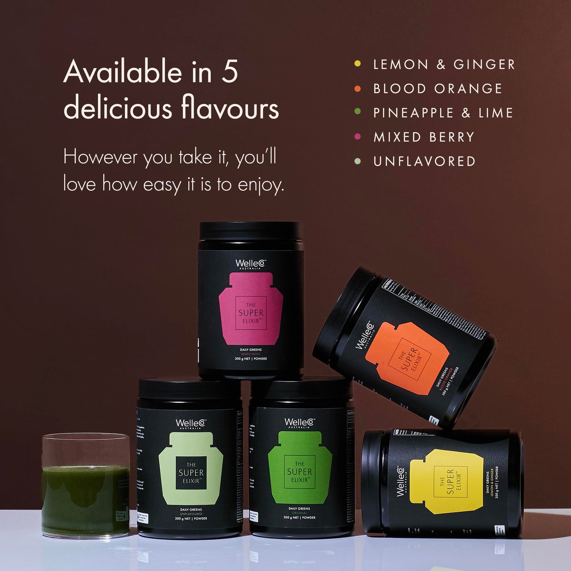 WelleCo The Super Elixir Daily Greens Powder, Probiotic Drink Mix with Whole Foods, Gluten Free, Vegan Gut Health Powder, Energy, Immunity, Healthy Skin, Hair & Nails (300g, Mixed Berry) WelleCoBuy Supplements Australia