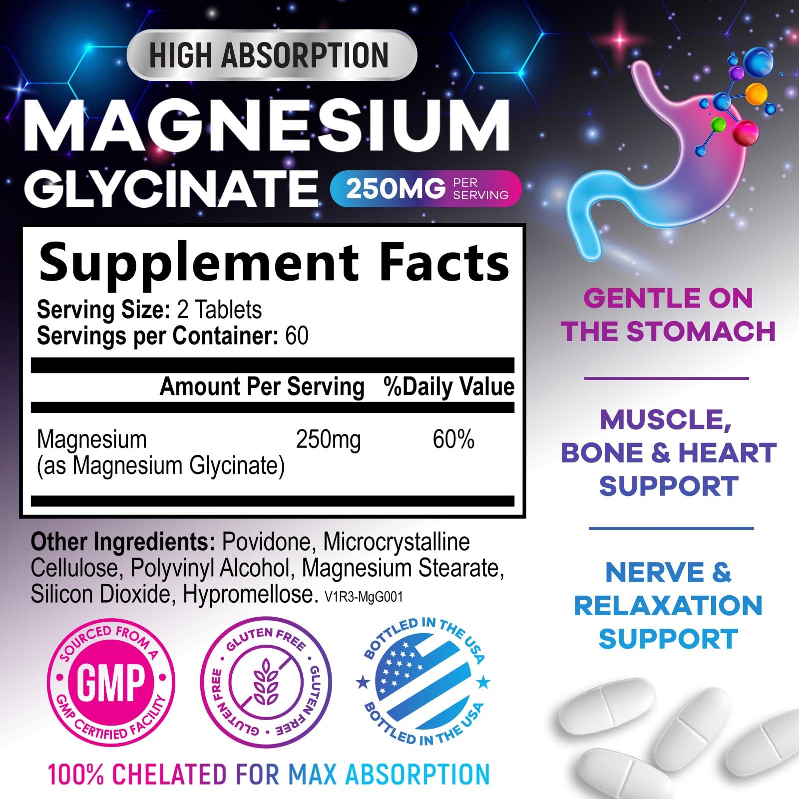 Magnesium Glycinate Supplement 250mg - 100% Chelated & Purified - to Support Sleep, Heart Health, Muscles, & Bone Strength - Best Absorption Magnesium Glycinate Capsules, Bottled in USA - 120 Tablets Nature's PeakBuy Supplements Australia