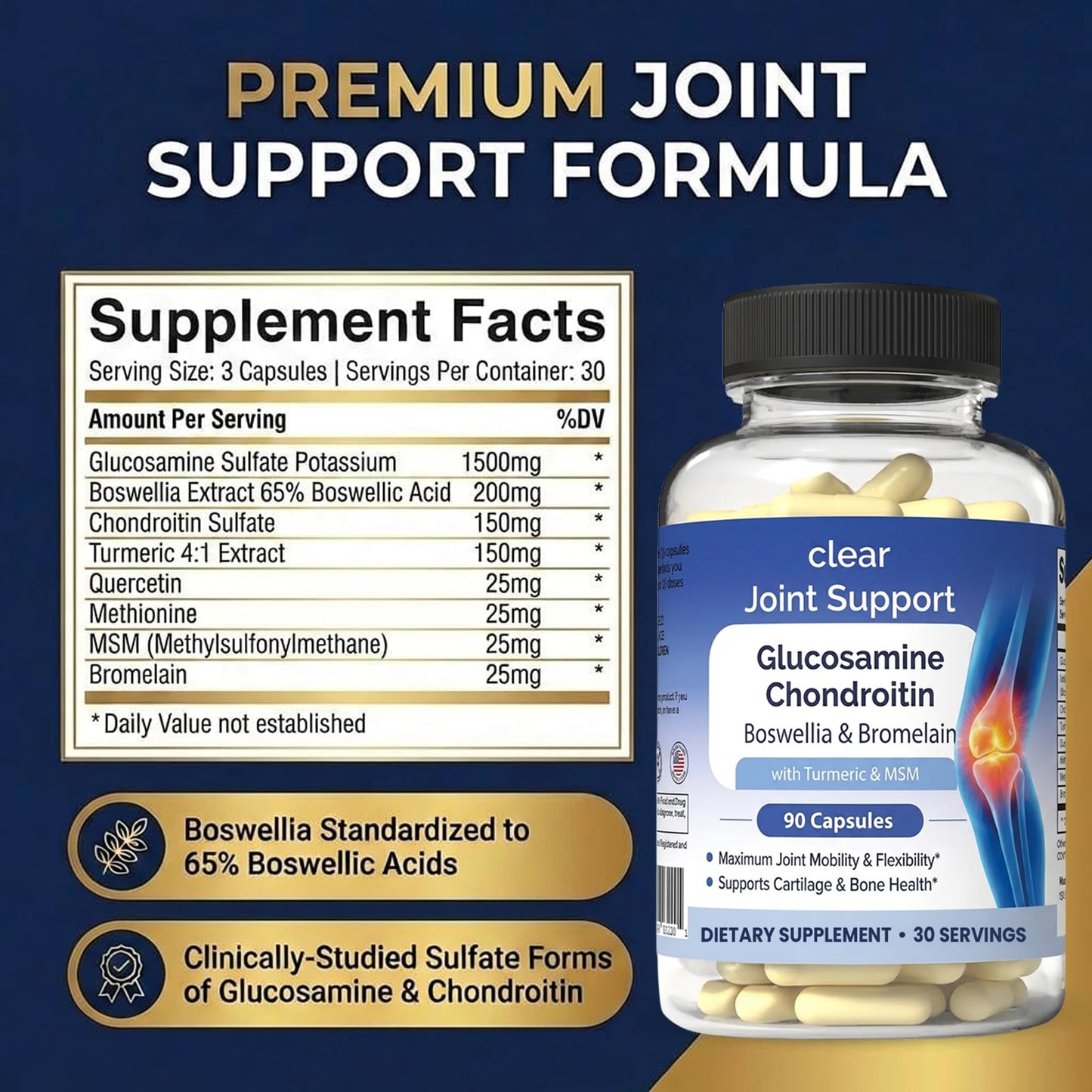 Glucosamine Chondroitin MSM with Turmeric & Boswellia 540 Capsules | 8-in-1 Joint Support Supplement for Flexibility & Mobility | Joint Supplement for Men & Women – Supports Back, Knees, Hips & Joints Clear ProbioticsBuy Supplements Australia