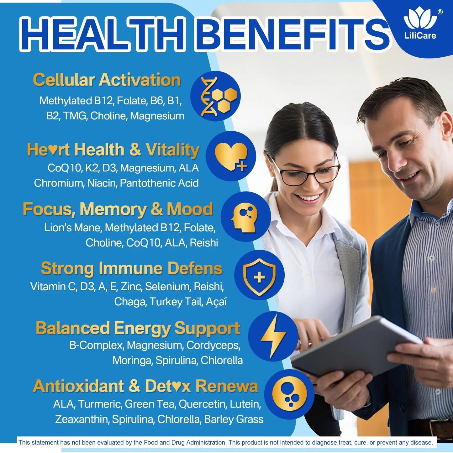 Methylated Multivitamin for Men & Women Gummies + Greens & Mushroom Blend, Methylfolate & B12, TMG, Choline LILICAREBuy Supplements Australia