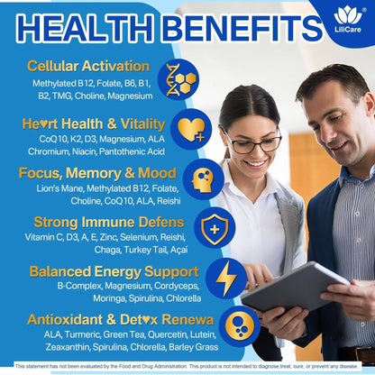 Methylated Multivitamin for Men & Women Gummies + Greens & Mushroom Blend, Methylfolate & B12, TMG, Choline LILICAREBuy Supplements Australia
