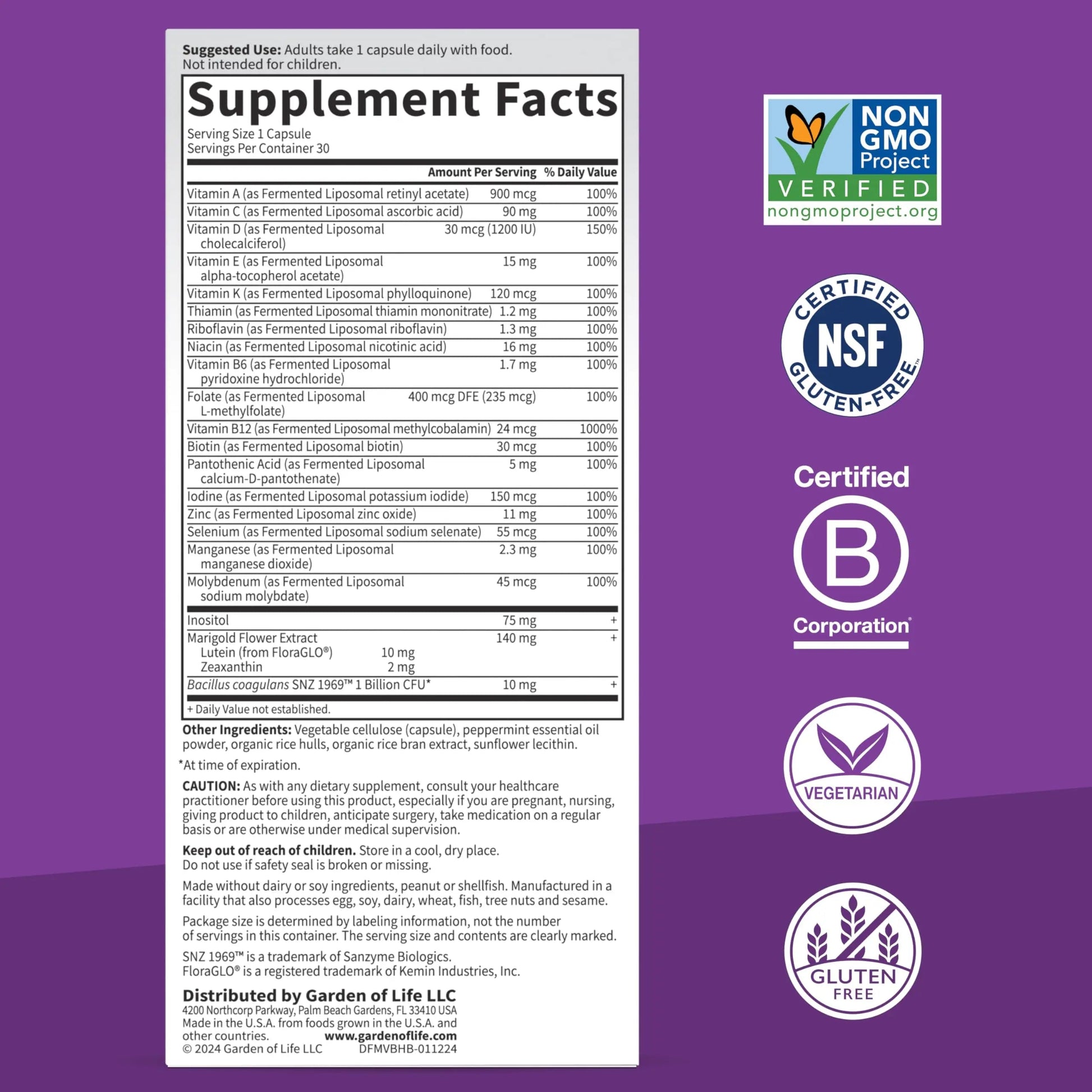 Garden of Life Dr Formulated Multi+ Brain Health, Fermented Liposomal Multivitamin + Lutein & Zeaxanthin, Vitamin D3 & Probiotics Garden of Life