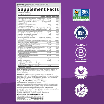 Garden of Life Dr Formulated Multi+ Brain Health, Fermented Liposomal Multivitamin + Lutein & Zeaxanthin, Vitamin D3 & Probiotics Garden of Life