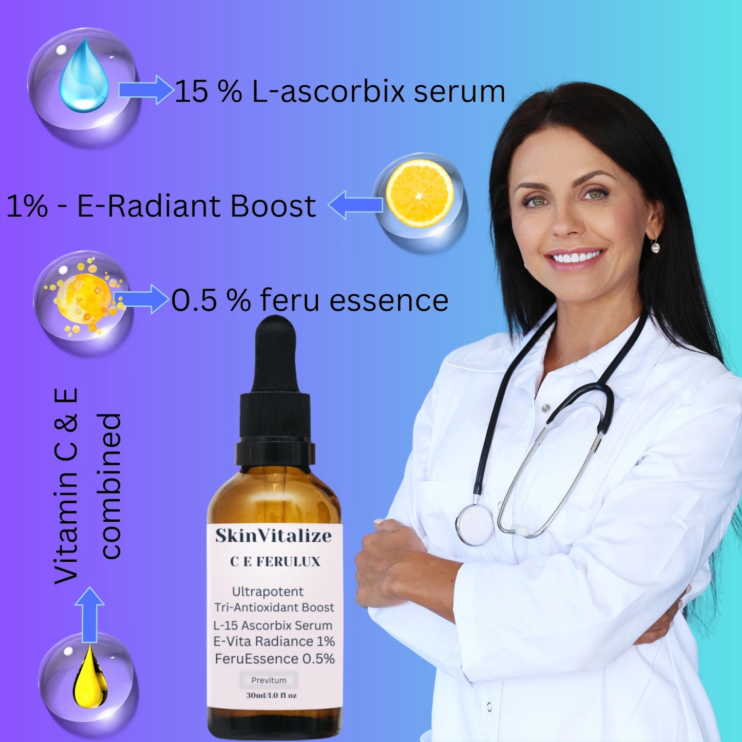 SkinVitalize C E ferulux Vitamin C Serum - 30ml: Advanced Formula for Fighting with Wrinkles Msupps.comBuy Supplements Australia