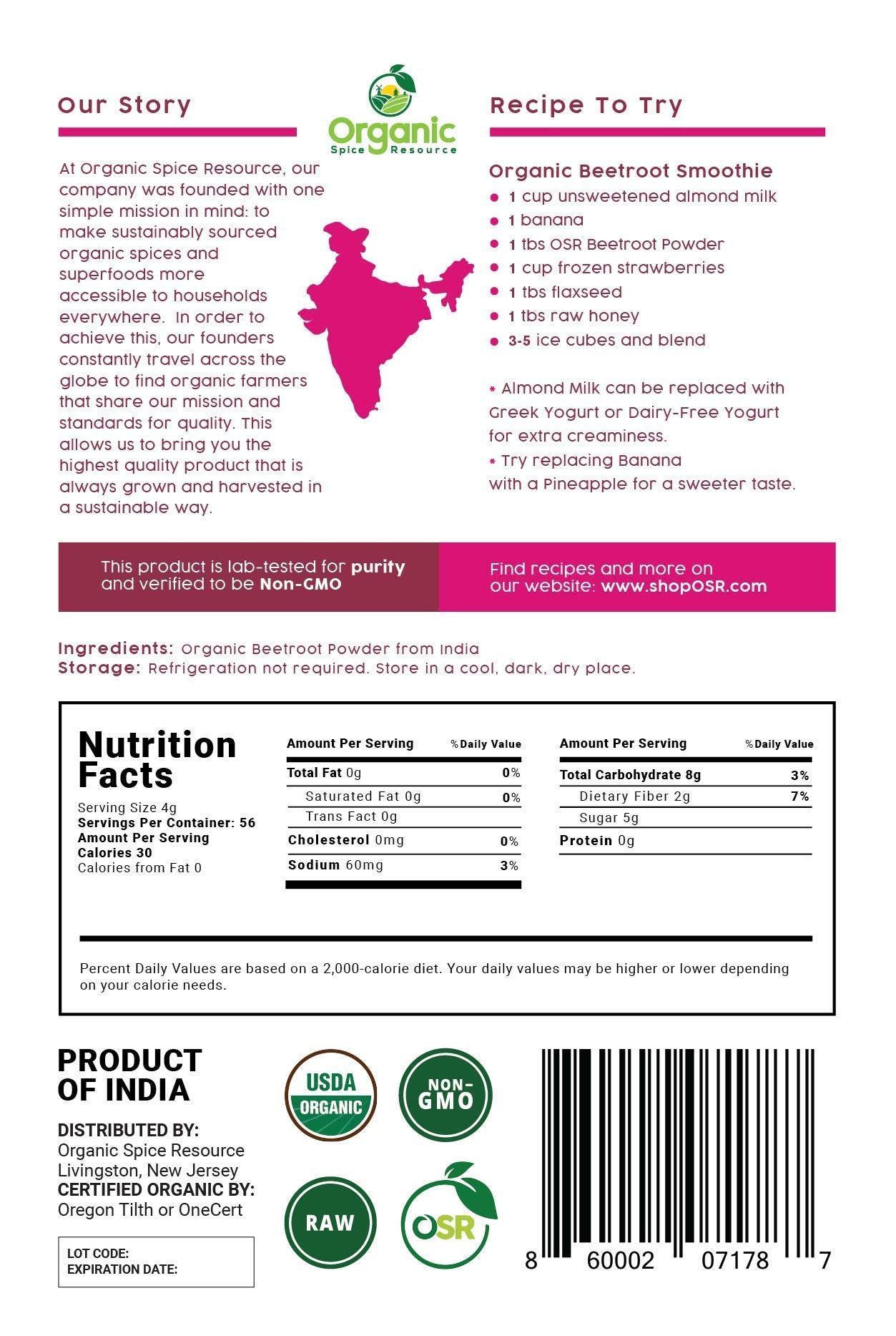 Organic Beet Root Powder | 8 oz or 226g | USDA Organic Approved, Raw and Non GMO Organic Spice ResourceBuy Supplements Australia
