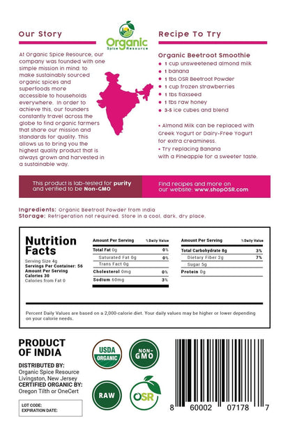Organic Beet Root Powder | 8 oz or 226g | USDA Organic Approved, Raw and Non GMO Organic Spice ResourceBuy Supplements Australia