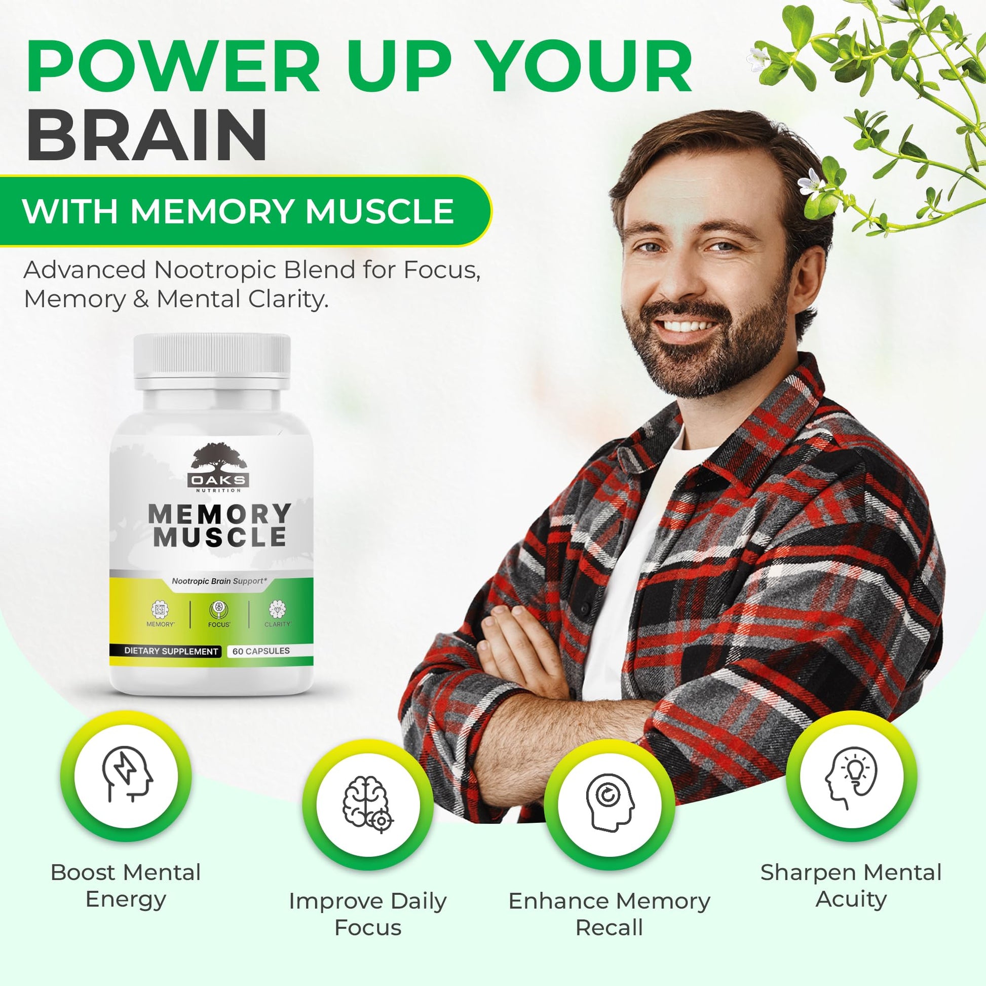 Memory Muscle – Advanced Nootropic Brain Supplement with Vitamin B12, Bacopa Monnieri & DMAE for Focus, Memory, Mental Clarity & Clean Energy – Premium Cognitive Support Formula Oaks NutritionBuy Supplements Australia