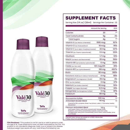 TAVA Valé30 - Liquid Multivitamin - 30-Day Supplement with Vitamin A and B Complex for Men, Women, and Family, Daily Boost Drink - 2 Bottles TAVABuy Supplements Australia