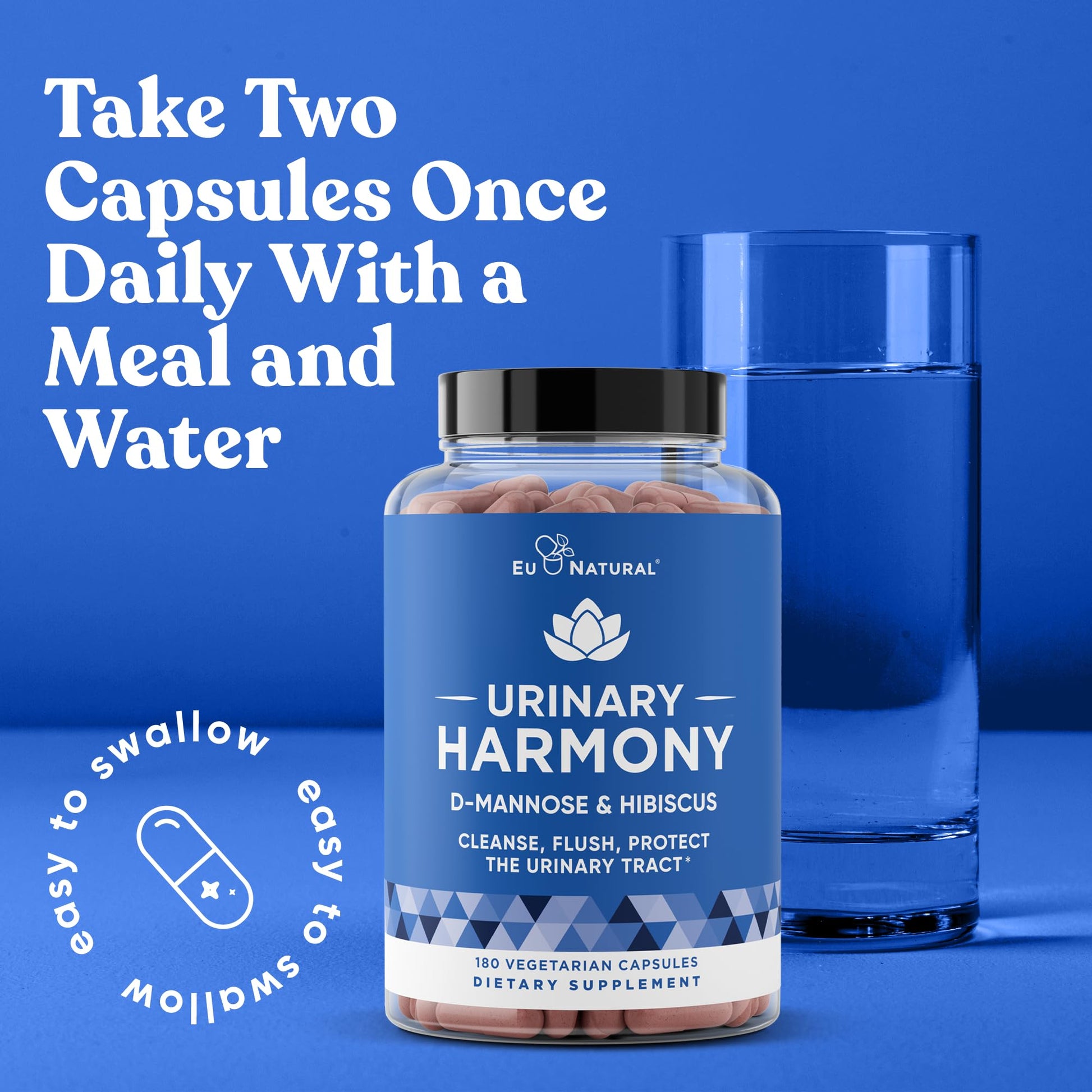 Eu Natural Urinary Harmony D-Mannose Supplement - Urinary Tract Health for Women - Fast-Acting Urinary Cleanse & Flush with Clinical-Strength D-Mannose & Hibiscus - 180 Capsules Eu NaturalBuy Supplements Australia
