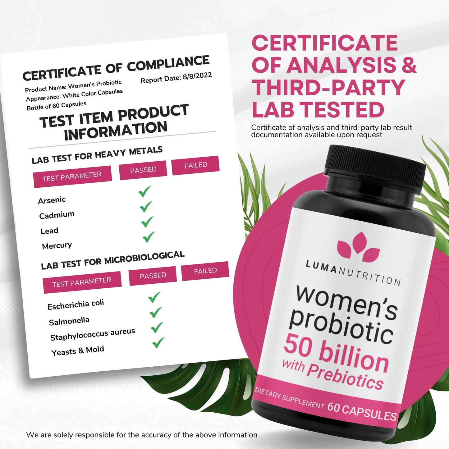 Luma Nutrition Probiotics for Women with Prebiotics - 50 Billion CFU - Formulated for Digestive Luma NutritionBuy Supplements Australia