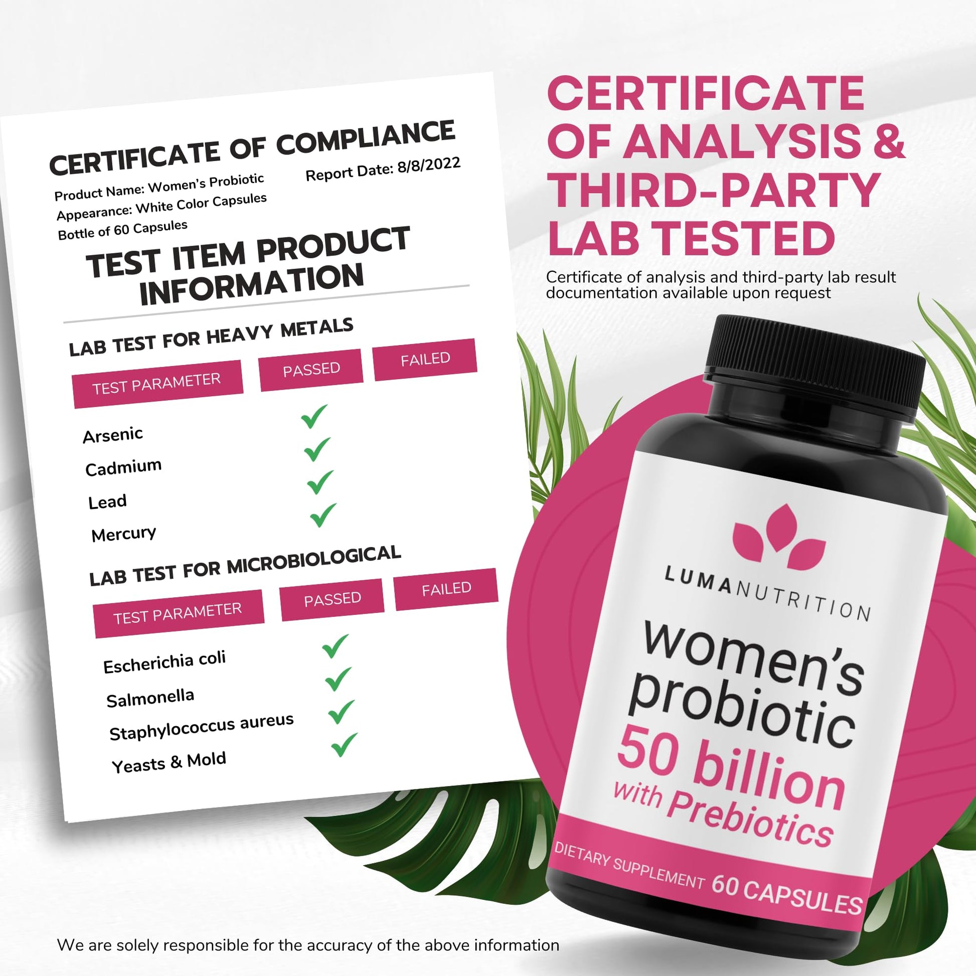 Luma Nutrition Probiotics for Women with Prebiotics - 50 Billion CFU - Formulated for Digestive Luma NutritionBuy Supplements Australia