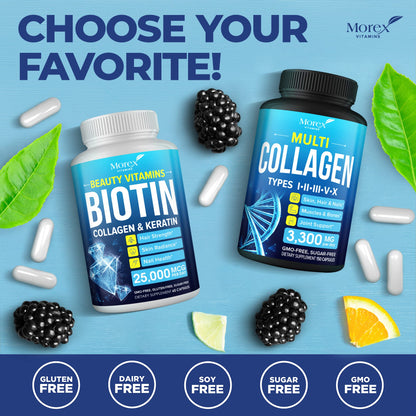 Multi Collagen Pills (Types I, II, III, V & X) - Marine Collagen & Bone Broth Capsules MOREX VITAMINSBuy Supplements Australia