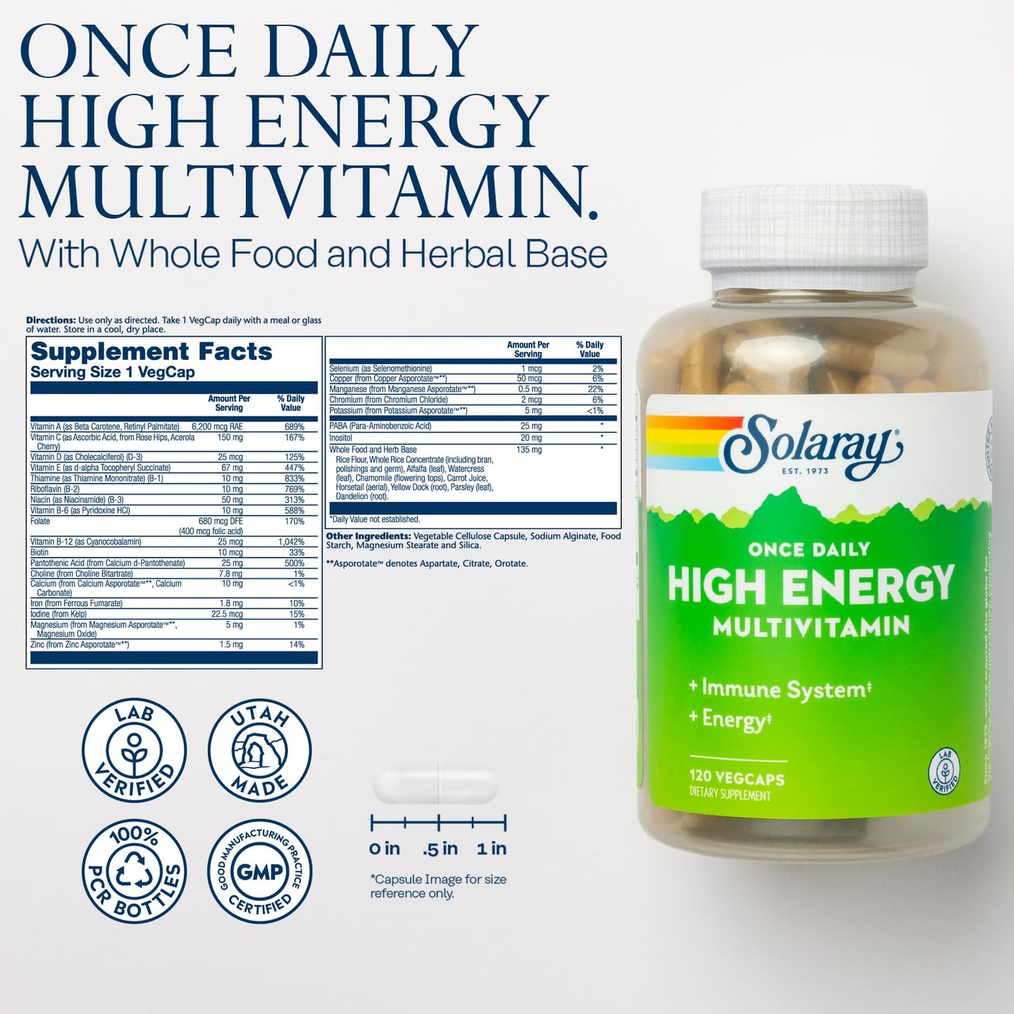 SOLARAY Once Daily High Energy Multivitamin for Women and Men - Energy Supplements - Immune Support w/Vitamin C, A, D and E, Vitamin B Complex SOLARAYBuy Supplements Australia