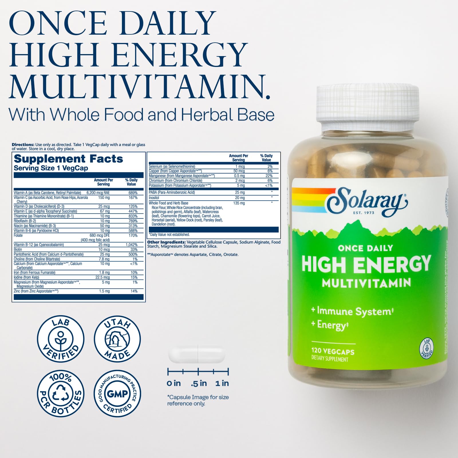 SOLARAY Once Daily High Energy Multivitamin for Women and Men - Energy Supplements - Immune Support w/Vitamin C, A, D and E, Vitamin B Complex SOLARAYBuy Supplements Australia
