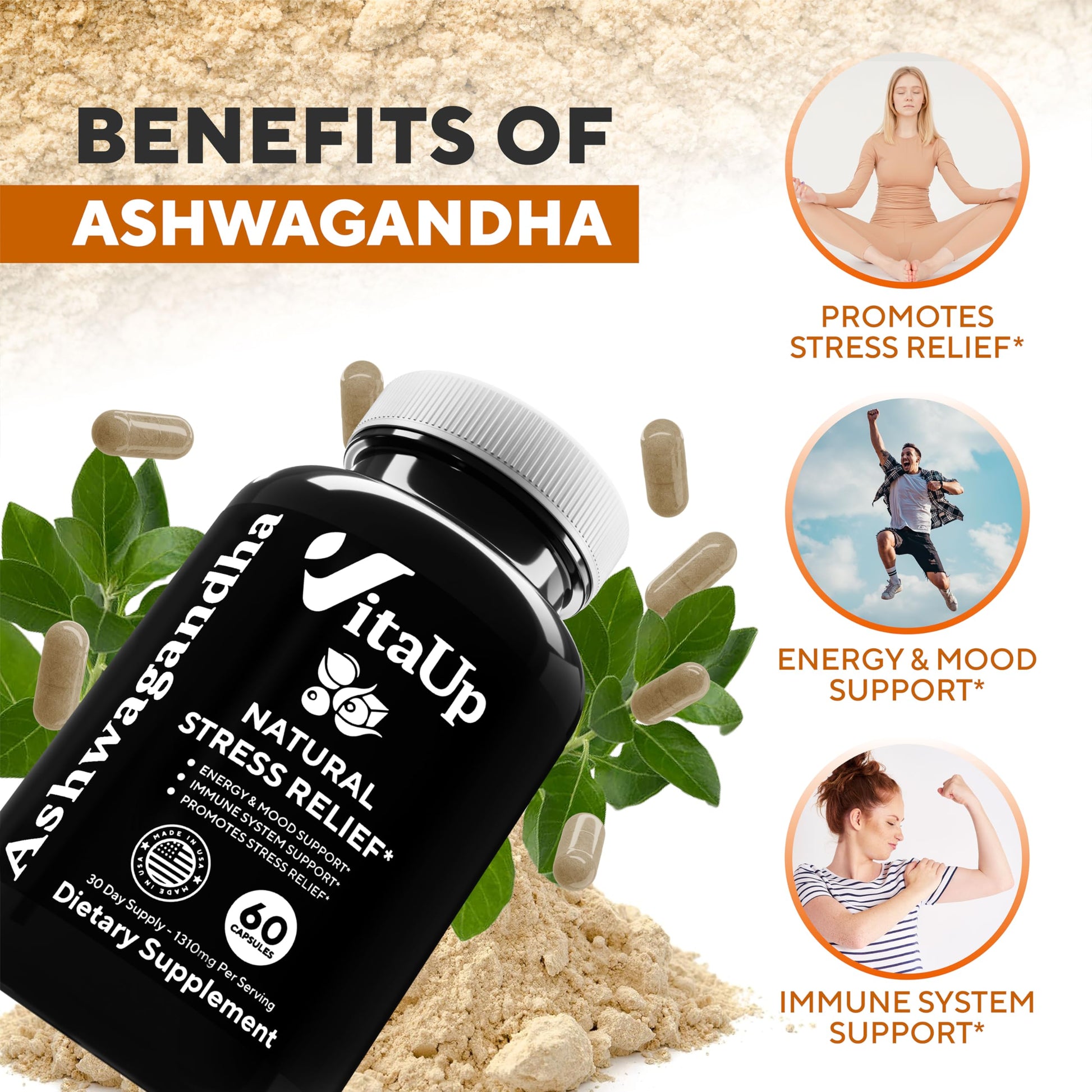 VitaUp Organic Ashwagandha Capsules 1310 mg - USA Made Ashwagandha Supplements VitaUpBuy Supplements Australia