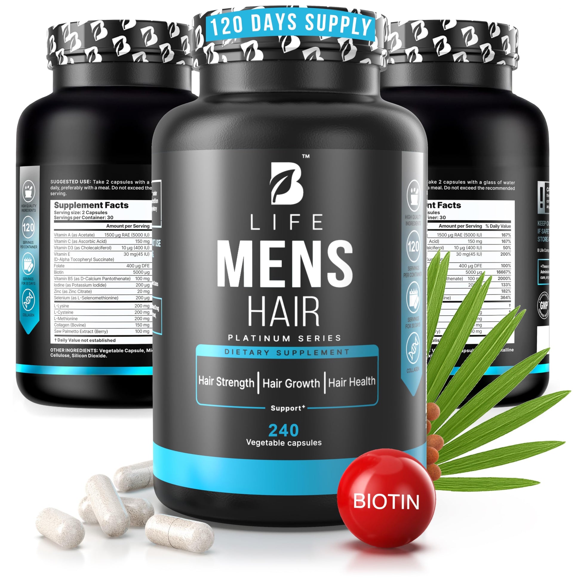 Men’s Hair Growth Supplement – Biotin & Collagen Hair Vitamins for Men – Thicker, Fuller Hair, Nail & Scalp Support – Hair Loss Supplement with Zinc, Selenium & Vitamins A C D E – 240 Capsules B Life CompanyBuy Supplements Australia