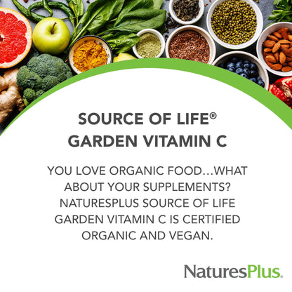 NaturesPlus Source of Life Garden Vitamin C - 60 Capsules - Immune System Support - USDA Certified Organic, Non-GMO, Vegan, Gluten Free - 30 Servings NaturesPlusBuy Supplements Australia