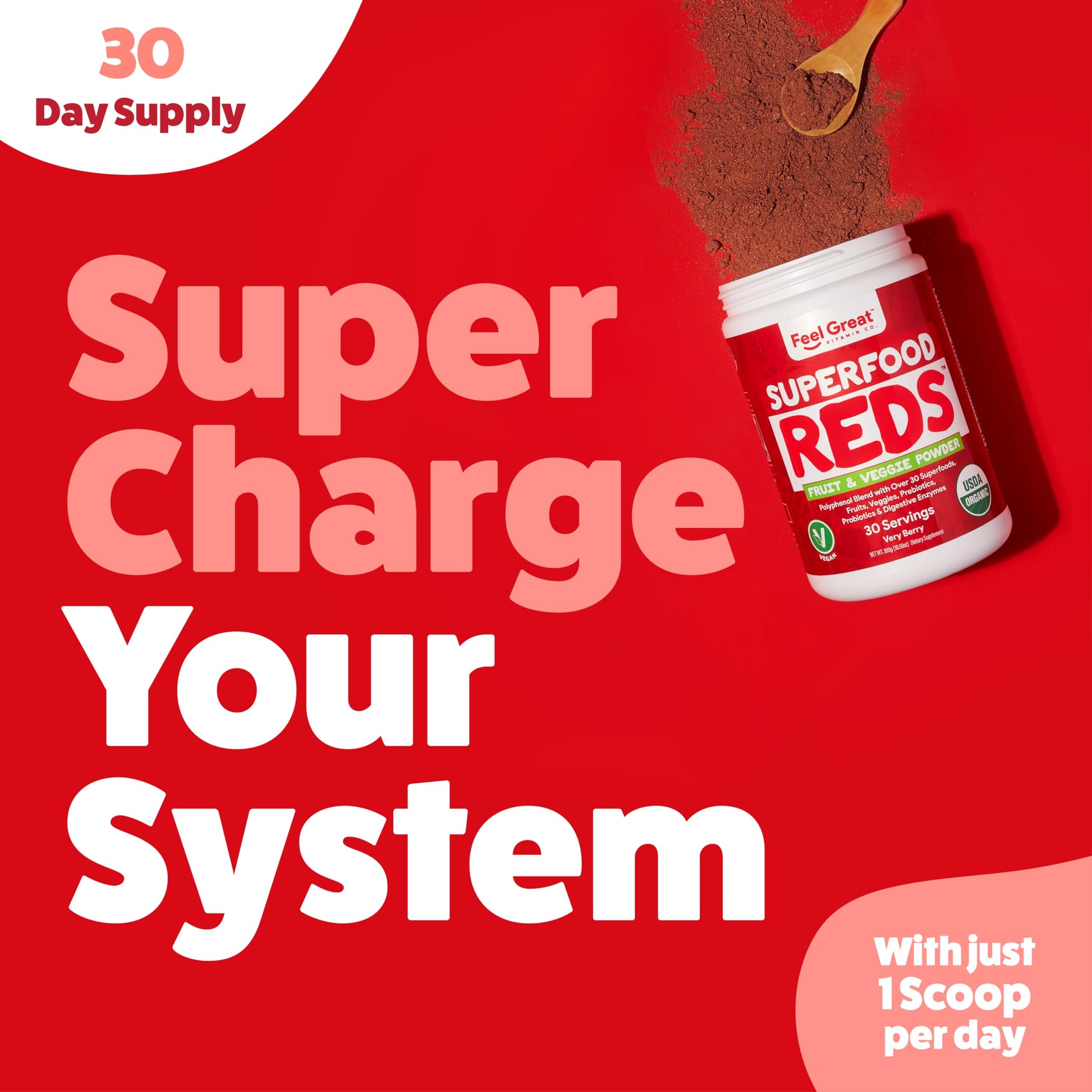 Feel Great Organic Superfood Reds Powder Packed with Beet Root Powder | Digestive Support Including Bloating Relief | Fruit and Veggie Polyphenols Supplement. The Feel Great Vitamin CompanyBuy Supplements Australia