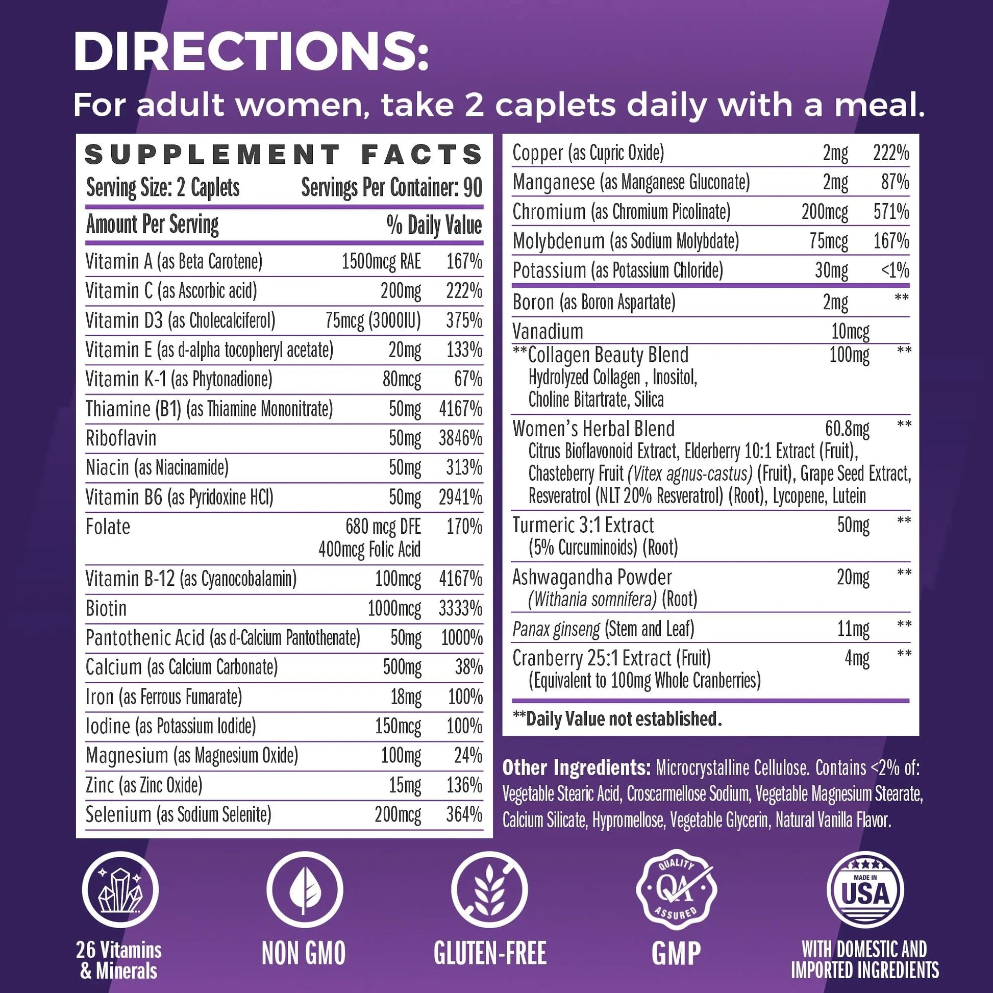 Vitamin World Ultra 360 Multivitamin for Women, Women's Multivitamin with Herbs & Collagen for Hair, Skin & Nails, Supplement with Iron, Vitamin A, B, C, D, E Vitamin World