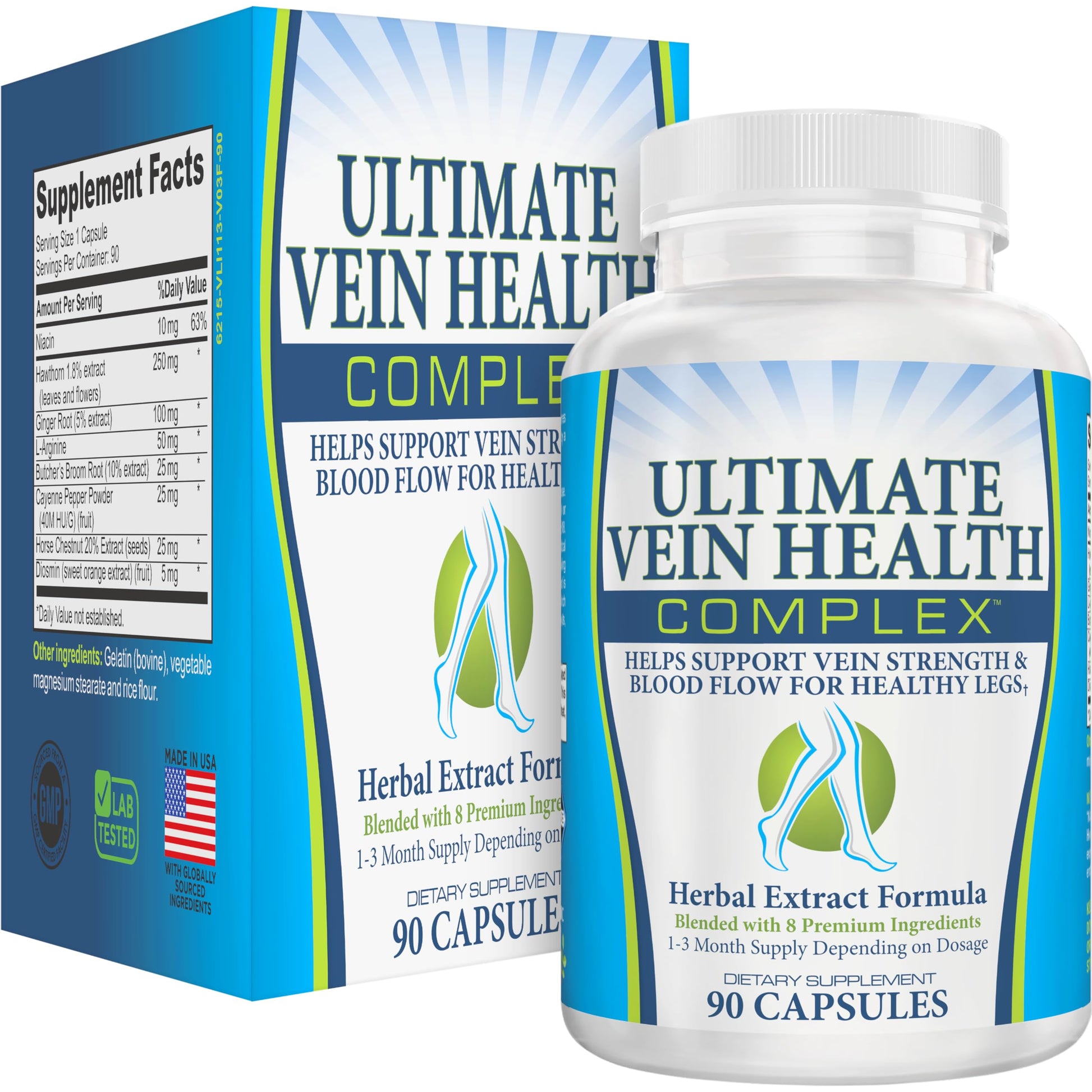 8-in-1 Vein & Leg Health Circulation Support Supplements | Leg + Vein Formula | Circulatory Support Supplement | 1-Month Supply | 90 Capsules Elevate Recovery SupplementsBuy Supplements Australia