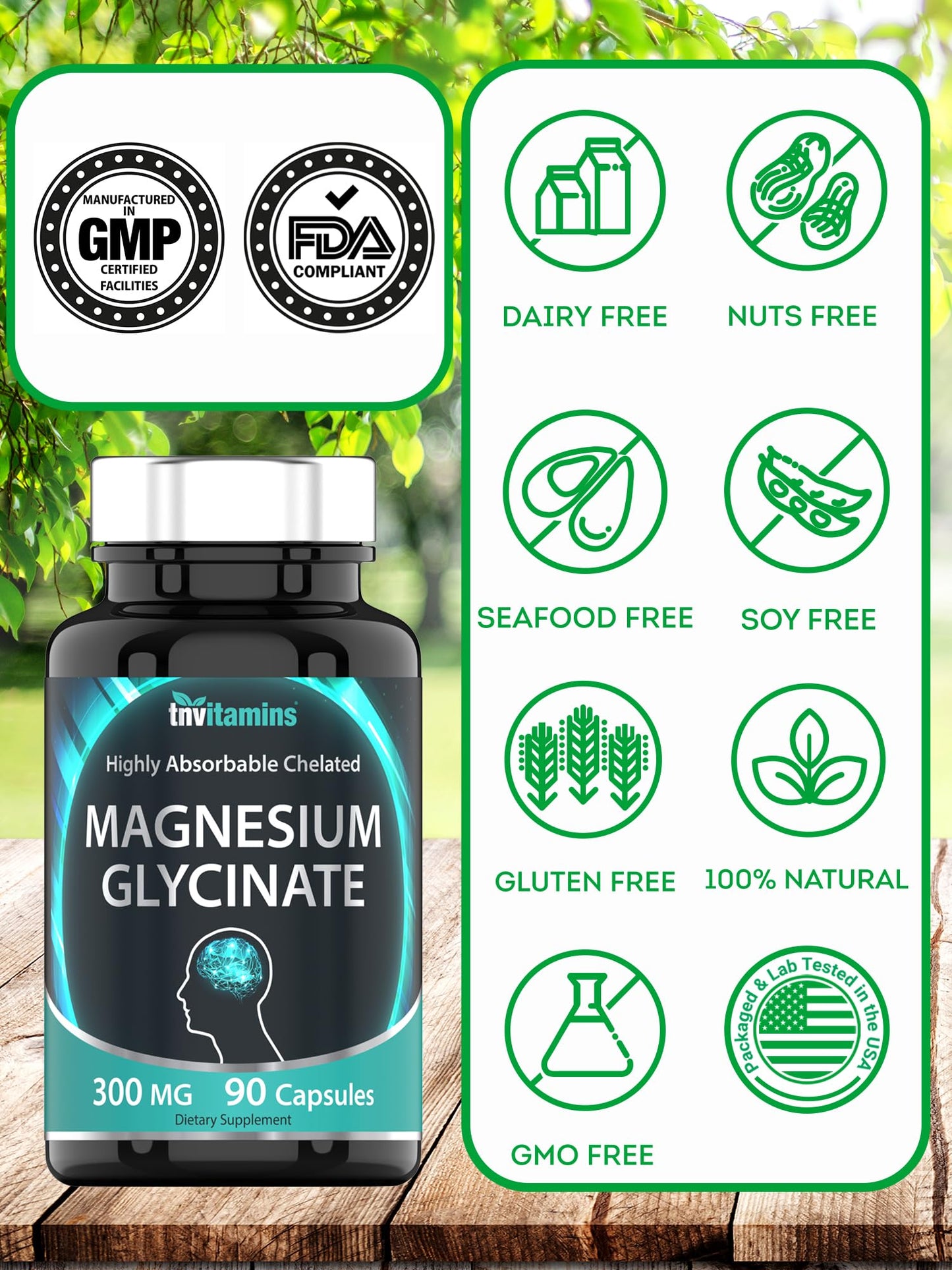 tnvitamins Magnesium Glycinate 300mg, 90 Capsules | High Absorption Chelated Magnesium for Sleep, Calm & Muscle Support