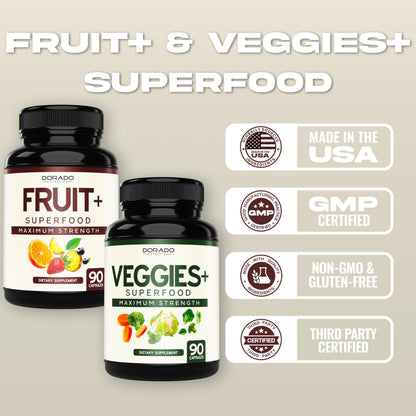 Fruit and Veggies Supplement (180 Capsules) Superfood Fruits and Vegetables Supplements for Adults - Premium Super Food for Energy and Immune Support - Veggies Capsules - Non-GMO & Vegan - USA Made DORADO NUTRITIONBuy Supplements Australia