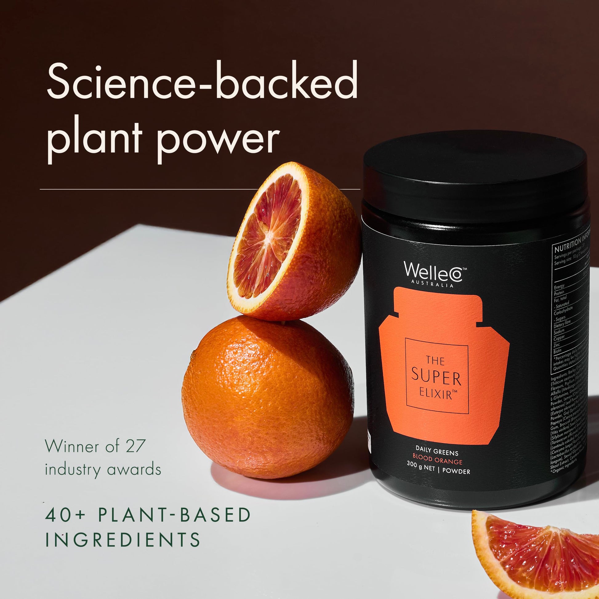 WelleCo The Super Elixir Daily Greens Powder, Probiotic Drink Mix with Whole Foods, Gluten Free, Vegan Gut Health Powder, Energy, Immunity, Healthy Skin, Hair & Nails (Jar, Blood Orange) WelleCoBuy Supplements Australia