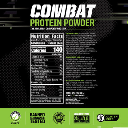 MusclePharm Combat Protein Powder, Chocolate Milk - 4 lb - Gluten Free - 52 Servings Muscle PharmBuy Supplements Australia