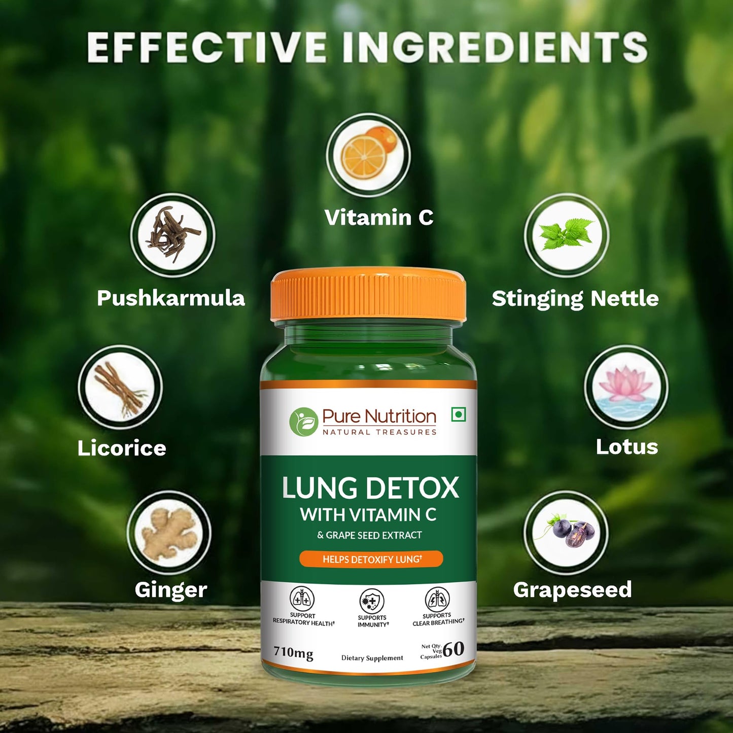 Pure Nutrition Lung Health Supplement | 60 Caps | Herbal Lung Support Formula with Quercetin, Vitamin C, Nettle, Vasaka Leaf, Lotus, Licorice & Ginger. PURE NUTRITION NATURAL TREASURESBuy Supplements Australia
